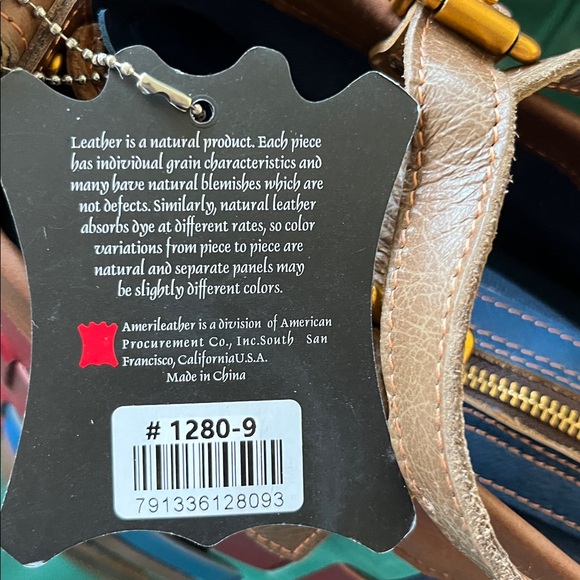 NWT~Genuine Leather Amerileather color Woven Leather Tote with Removable Pouch - Picture 9 of 13